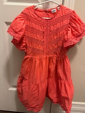 GAP Girls Coral Eyelet Lace Tiered Dress